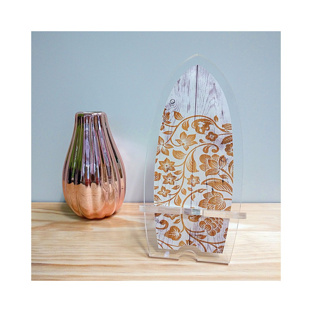 Surf Motif Fleurs Dorées – Support de Téléphone Plexiglas