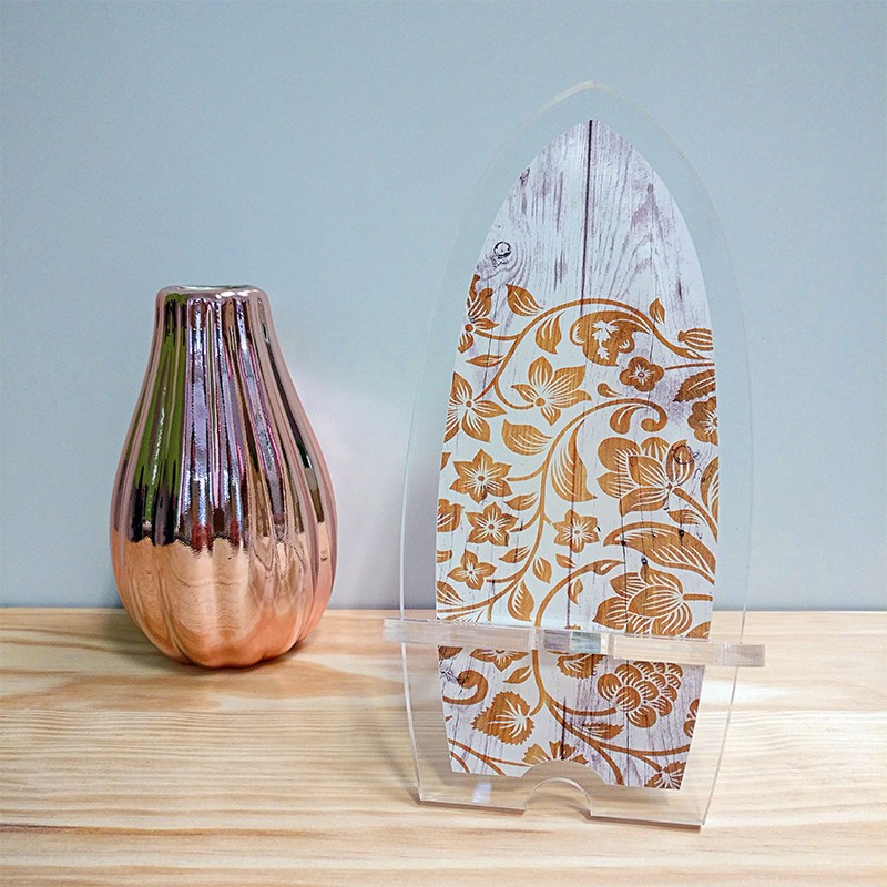 Surf Motif Fleurs Dorées – Support de Téléphone Plexiglas