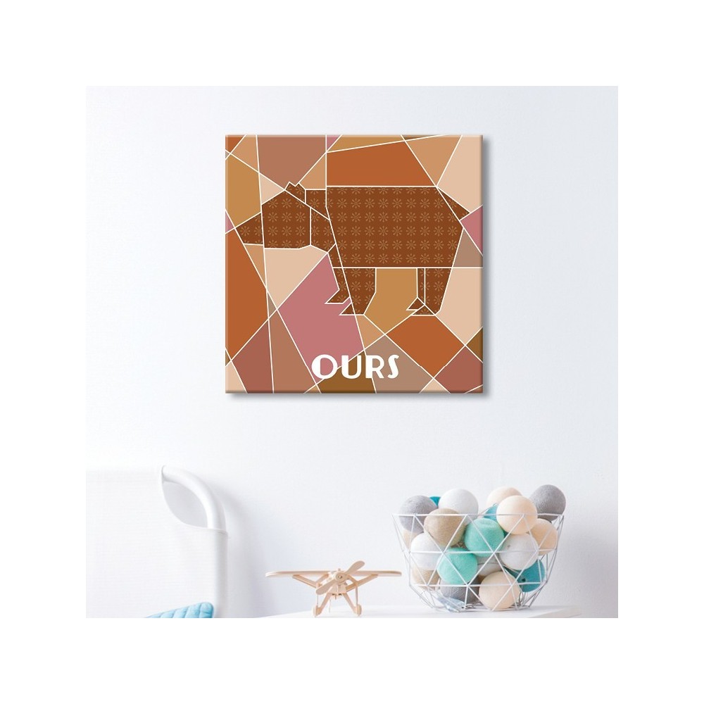 tableau-toile-ours-origami-chocolat