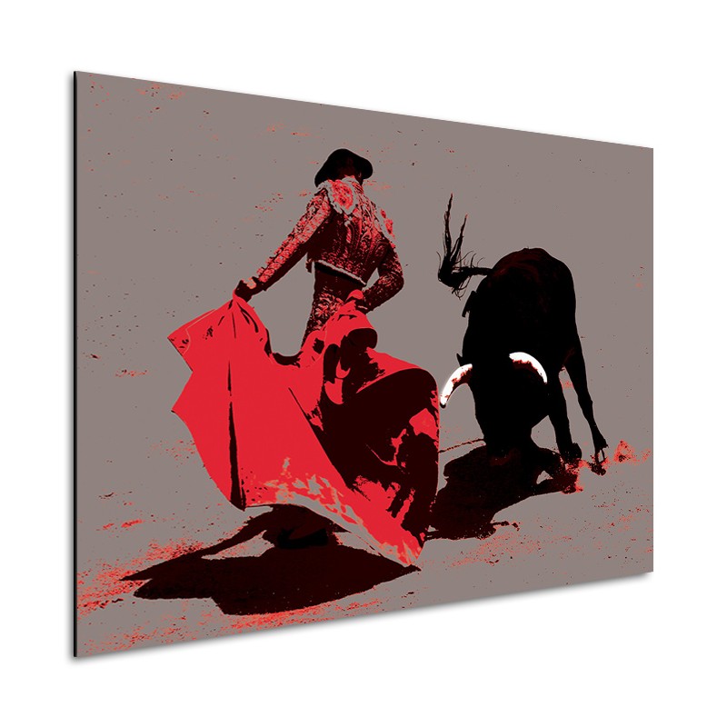 Tableau Alu Corrida Pop'Art Taureau Rouge Noir Gris